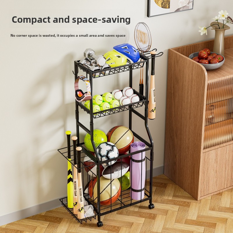 Sports Equipment Trolley - Çok fonksiyonlu fitness ekipmanları saklama rafı,